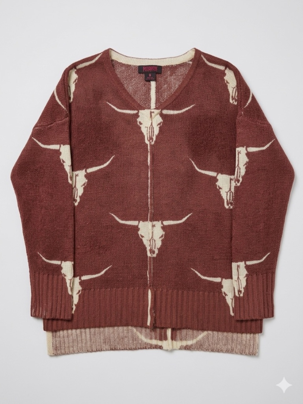 Rock & Roll Cowgirl Rust and Cream Longhorn Sweater Cardigan